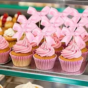 Pink Bow Cupcake Toppers, 24 Pcs Ribbon Bow Cake Topper for Baby Shower Wedding Bridal Shower, Bow Birthday Decorations, Reusable Pink Bows for Cake Decorating Cupcake Decor Coquette Party Decoration