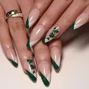 Kaichen French Press On Nails Almond, Green Four-Clover Press On Nails Medium, Includes 24 Nails, 24 Adhesive Tabs, 1 Manicure Stick, 1 Mini File
