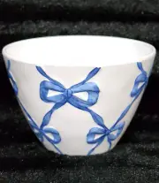 4 Shabby Chic Blue Bow Ribbon Coquette Melamine 4.5" Tidbit Bowls Dip Bows Girly