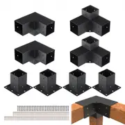 VEVOR Pergola Bracket Kit 4''x4''(inner 3.6''x3.6''), 8pcs (4pcs 3-Way,4pcs Base) Heavy Duty Corner Bracket Woodworks DIY Post Base Kit, Easy Installa