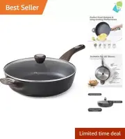 12 Inch Nonstick Aluminium Frying Pan with Tempered Glass Lid - Safe & Durable