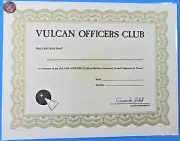 Vulcan Officers Club - 80s vintage Star Trek certificate
