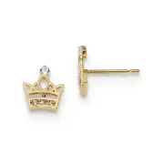 Madi K Kid's Earrings 14k Yellow Gold White Cubic Zirconia Crown Post
