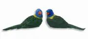 Hand Painted 6" Green Parrot Lover Statue Figurine Sculpture 36B (Set of 2)