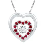14k White Gold Round Created Ruby Moving Twinkle Heart Pendant 1/2 Cttw