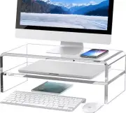 Clear Acrylic Monitor Stand Riser 2 Tier, 5.5 Inches High Clear Computer Desk
