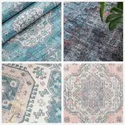 Blue Hallway Runner Rug / Grey Corridor Carpet/ Allover Anti Slip Mat 80x300cm