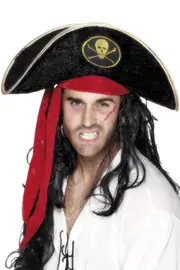 Fearsome Black and Red Pirate Captain Costume Hat