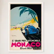 Galrie Monaco Grand Prix 1933 Vintage Racing Poster - Perfect for Home Decor, White Frame, A1 60 x 84cm (23 x 33inch)