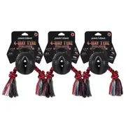 3x Paws & Claws Pet/Dog 4-Way TPR Tyre 40cm Double Tugger Rope Chew Toy Fun Play