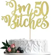 BIABISD I'm 50 Cake Toppers, Gold Glitter 50th Birthday Party Decorations, Funny 50th Birthday Cake Toppers, Happy 50th Birthday Party Decorations