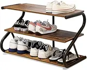 [Aroktake] 3-Tier Shoe Rack, Z-Frame Wooden Shoe Shelf with Durable Metal Shelves for Hallway, Living Room, Closet, Bedroom (Rustic)
