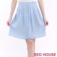 在飛比找momo購物網優惠-【RED HOUSE 蕾赫斯】透明感條紋及膝裙(淺藍)