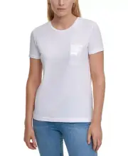 DKNY Women's Top Sz XS Short Sleeve Sequin Pocket T-Shirt