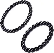 [ZMANYIJEW] 2Pcs Black Tourmaline Bracelet, Black Crystal Bracelet For Men Handmade Natural Gemstone Bracelet