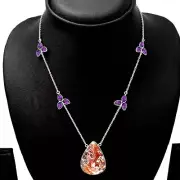 Rosetta Picture Jasper & Amethyst 925 Sterling Silver Necklace Jewelry N-1004