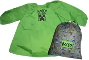 Kids Art Paint Smock & Book Bag Set | Gaming | Minecraft Grey | 1st Name FREE
