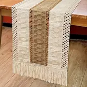 AerWo Splicing Macrame Table Runner - Woven Farmhouse Style With Tassels, Boho Decor for Wedding, Bridal Shower, Home Dining - 12 x 72 Inch