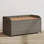 Storage Bench Grey 100x50x52 cm Poly Rattan and Acacia Wood,Outdoor Benches-365950