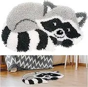 Gift2u Latch Hook Rug Kit for Adults Beginner, 3D Raccoon DIY Handmade Crochet Yarn Kit Animal Pattern Paint Embroidery Cushion for Home Decoration, 20x15 Inch