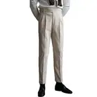 Mens Solid Corduroy Dress Suit Pants Retro Straight Formal Trousers Fashion New
