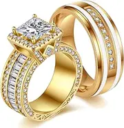 [lvrong] Couple Rings His Her Wedding Ring for Him and Her Matching Rings Yellow Gold Plated AAA CZ Ring