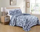 Better Home Style 3 Piece Blue White Taupe Floral Luxury Lush Soft Flowers Re...