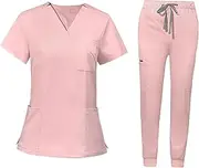 [ZPGVWXKO] Nursing Uniforms, Work Clothes, Nurse Top, Trousers, Work Clothes, Women's Scrub Top Neckline,