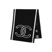 (W) Chanel Scarf Wool Mixed Fibres & Black White