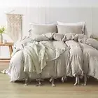 NEW West Elm Boho Beige Khaki Bow King Size Microfiber Bedding Duvet Sham Set