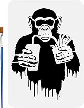 FINGERINSPIRE Banksy Chimpanzee Stencil for Painting 8.3x11.7inch Hollowed Banksy Graffiti Template with Brush A Chimpanzee with Fast Food Painting Stencil Monkey Stencil Banksy Theme Template