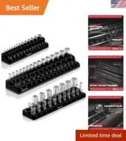 3-Piece Magnetic Socket Holder Kit - Non-Scratch Finish for 1/4, 3/8 & 1/2 Inch