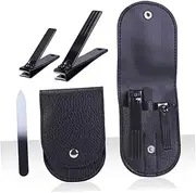 WOONEKY 3pcs Nail Clippers Set with Nail File Stainless Steel Toenail Cutters in Leather Case for Travel Manicure Pedicure