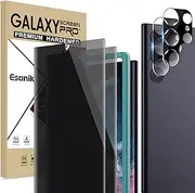 [Esanik] PET Privacy Screen for Samsung Galaxy S22 Ultra [2 + 2 Pieces] 6.8 Inches, 2 x PET Privacy Film [Not Glass] + 2 x Camera Protection, Anti Spy Privacy Film