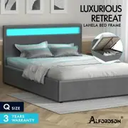 ALFORDSON Bed Frame Queen Size RGB LED Gas Lift Base Platform Storage Grey