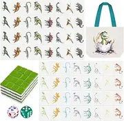 Hollowfly 65 Tiles 30 mm Dinosaur Mahjong Game Blocks Set Push Tiles Blocks with Dinosaur Skeleton Pattern and Bag No DIY Required for Family Game Gift