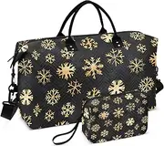 [ZRYSMY] Duffel Bag for Traveling, Christmas Gold Black Snowflake Travel Bag Gym Bag, with Multiple Interior Pockets Shoulder Weekender Bag for Women Men with Toiletry Bag 20.5L x 1.9W x 13.8H