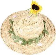 WEKAMOS Cat Sun Block Hat Woven Sunflower Headdress Adorable Xs Photo Prop for Pets Soft Comfortable for Daily Wear Parties