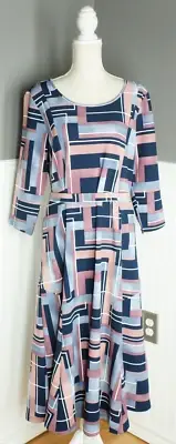 NEW Nina Leonard 1X Women's Marsala Printed Elbow-Sleeve Midi-Dress Belted NWT