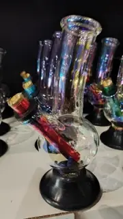 Medium Glass Smoking Pipe with Water Pourer | Cone Piece & Stem ☮️ Fast Postage
