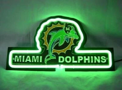 Miami Dolphins 3D Carved 14" Neon Light Sign Lamp Gift Bar Open Home Wall Decor