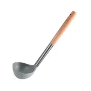 2Pcs Silicone Kitchen Tools Soup Spoon Spatula Non-Stick Shovel Wooden Handle Long Spoons Wooden Korean Style Special Heat-Resistant