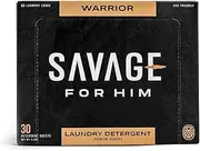 Savage for Him Laundry Detergent Sheets - No Plastic Jug, Compact & Travel-Friendly, Warrior Scent - 30 Sheets (60 Loads)