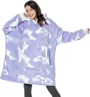 [ZPLxi] Wearable Blanket Sweatshirt for Women Men, Oversize Sherpa Fleece Blanket Hoodie with Huge Pocket & Elastic Sleeves, Fuzzy Warm Flannel Hooded Blanket for Adult Winter Gift