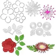 AFUNTA Rose Flower Die Cuts for Card Making, 4 PCS 3D Flower Leaf Metal Cut Stencils, Scrapbooking Album Decorative