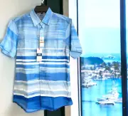 Men's Small IZOD Saltwater Dockside Button Front Shirt Blue Striped Athletic Fit