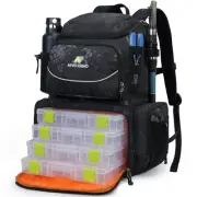 Fishing Tackle Backpack with Rod Holders, 4 Tackle Boxes, 40L Large Storage W...