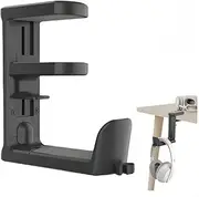 Ai-OUMLEEF PC Gaming Headset Hook Hanger Mount, Headphone Stand Holder Under Desk, 360° Rotating Arm Clamp, Built-in Cable Clip Organizer (Black)