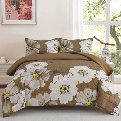Brown Floral Comforter Set King Size Soft Lightweight Comforter Bedding Sets
