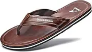 [Quickshark] Mens Flip Flops Leather Thong Sandals Arch Support Beach Slippers